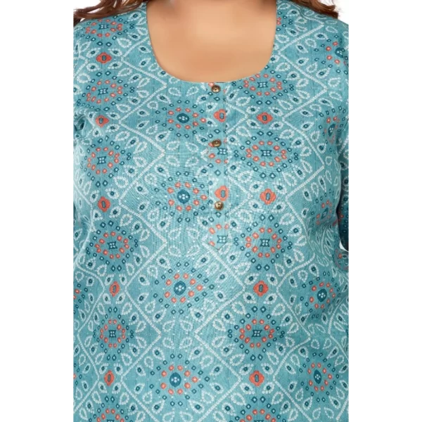 Generic Women's Casual 3/4th Sleeve Golden Foil Printed Rayon Straight Kurti (Blue) - Image 3
