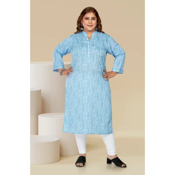 Generic Women's Casual 3/4th Sleeve Full printed Imported Synthetix Straight Kurti (Blue) - Image 2