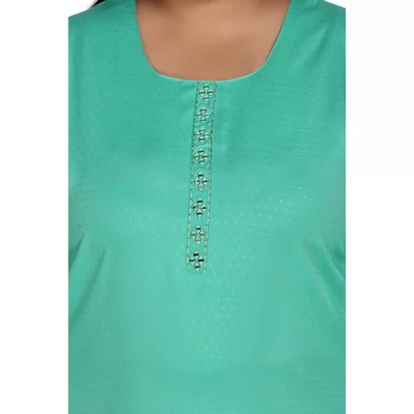Generic Women's Casual 3/4th Sleeve Rayon Mirror Embroidered Straight Kurti (Turquoise) - Image 4