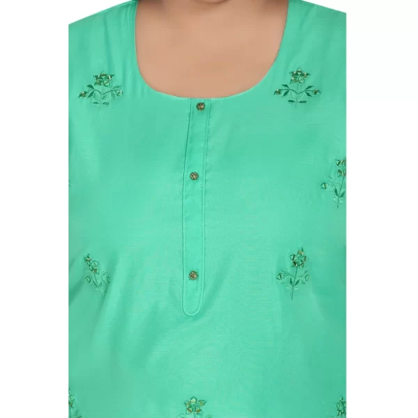 Generic Women's Casual 3/4th Sleeve Rayon Mirror Embroidered Straight Kurti (Green) - Image 5