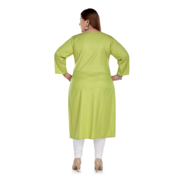Generic Women's Casual 3/4th Sleeve Rayon Mirror Embroidered Straight Kurti (Apple Green) - Image 2