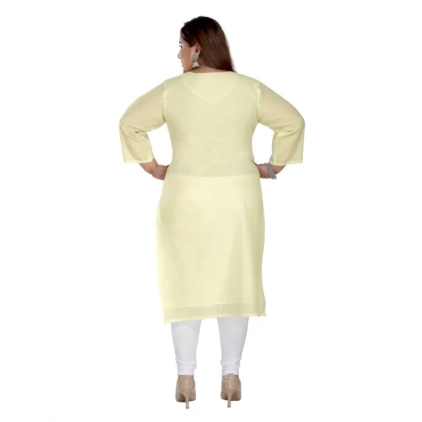Generic Women's Casual 3/4th Sleeve Rayon Mirror Embroidered Straight Kurti (Light Yellow) - Image 2