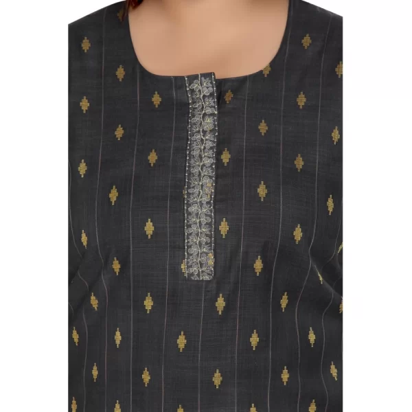Generic Women's Casual 3/4th Sleeve Cotton Mix Golden Embroidered Straight Kurti (Black) - Image 5