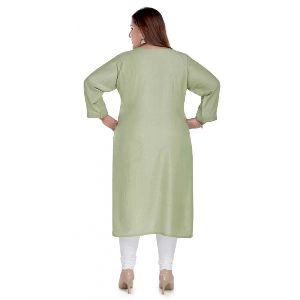 Generic Women's Casual 3/4th Sleeve Imported Fabric Self Embroidered Straight Kurti With Lining (Pista Green) - Image 2