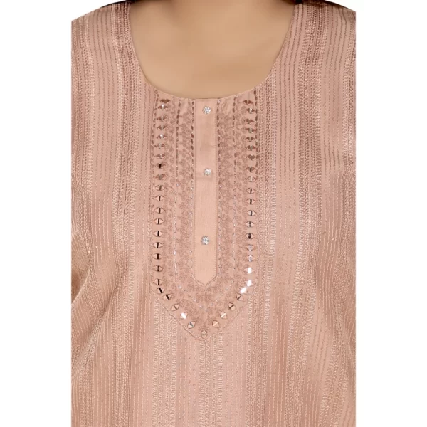 Generic Women's Casual 3/4th Sleeve Imported Fabric Self Embroidered Straight Kurti With Lining (Corel Pink) - Image 5