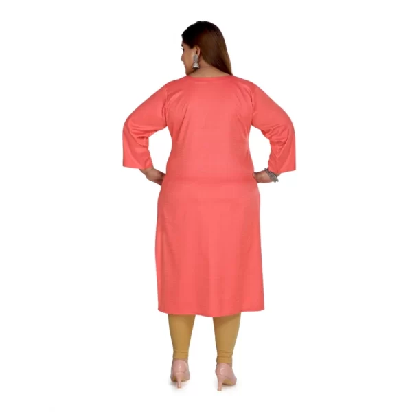 Generic Women's Casual 3/4th Sleeve Rayon Mirror Embroidered Straight Kurti (Pink) - Image 2