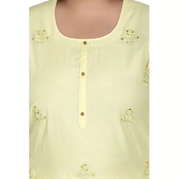 Generic Women's Casual 3/4th Sleeve Rayon Mirror Embroidered Straight Kurti (Light Yellow) - Image 5