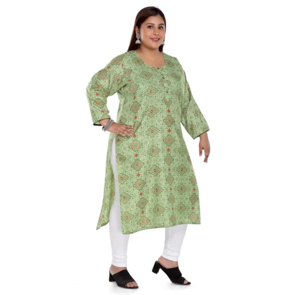 Generic Women's Casual 3/4th Sleeve Rayon Golden Foil Printed Straight Kurti (Pista Green) - Image 3