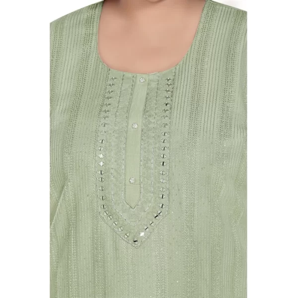 Generic Women's Casual 3/4th Sleeve Imported Fabric Self Embroidered Straight Kurti With Lining (Pista Green) - Image 5