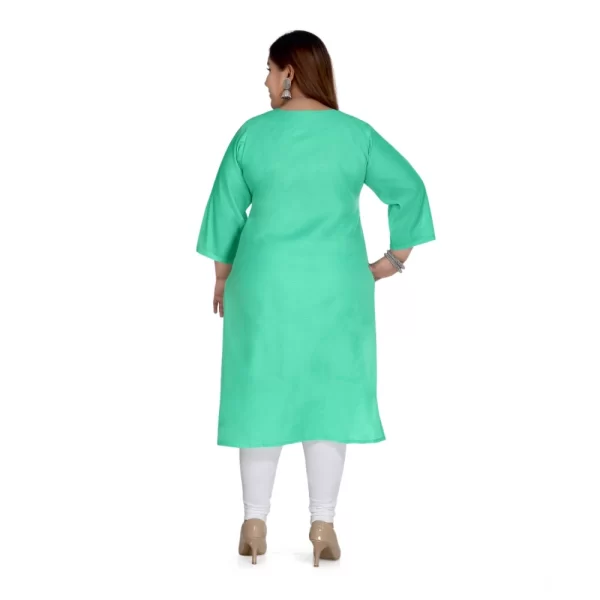 Generic Women's Casual 3/4th Sleeve Rayon Mirror Embroidered Straight Kurti (Green) - Image 2