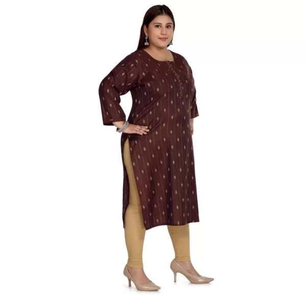 Generic Women's Casual 3/4th Sleeve Cotton Mix Golden Embroidered Straight Kurti (Maroon) - Image 3