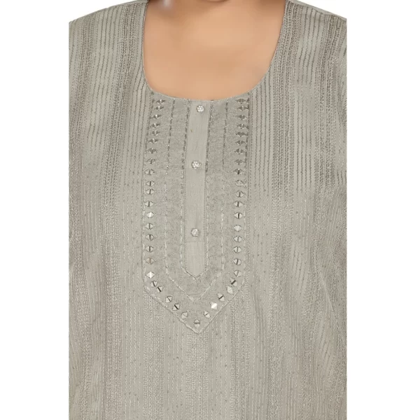Generic Women's Casual 3/4th Sleeve Imported Fabric Self Embroidered Straight Kurti With Lining (Grey) - Image 5