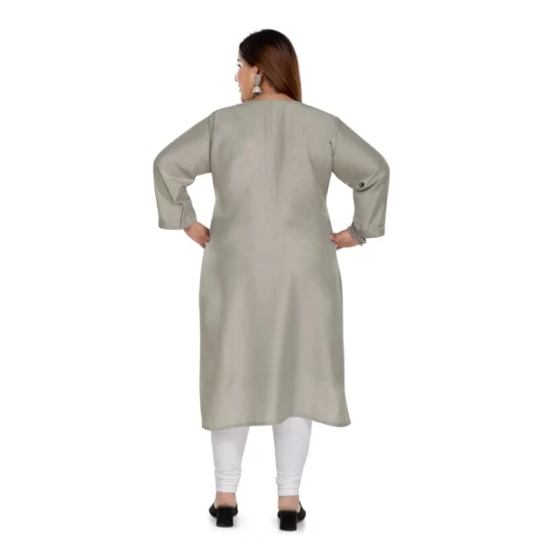 Generic Women's Casual 3/4th Sleeve Imported Fabric Self Embroidered Straight Kurti With Lining (Grey) - Image 2