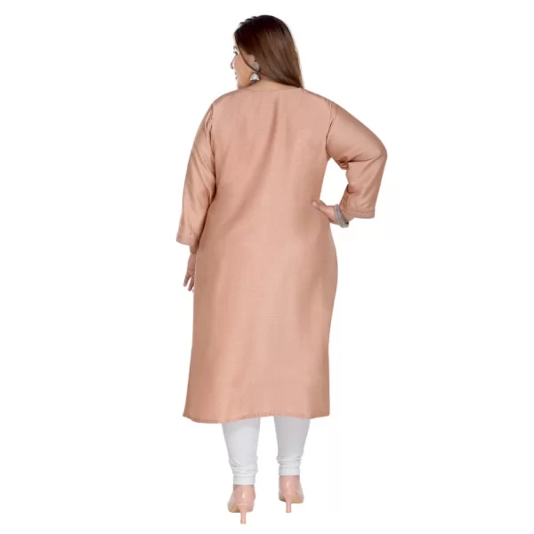 Generic Women's Casual 3/4th Sleeve Imported Fabric Self Embroidered Straight Kurti With Lining (Corel Pink) - Image 2