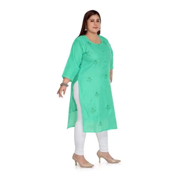 Generic Women's Casual 3/4th Sleeve Rayon Mirror Embroidered Straight Kurti (Green) - Image 3