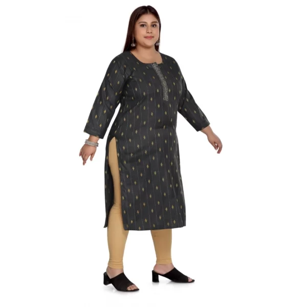 Generic Women's Casual 3/4th Sleeve Cotton Mix Golden Embroidered Straight Kurti (Black) - Image 3