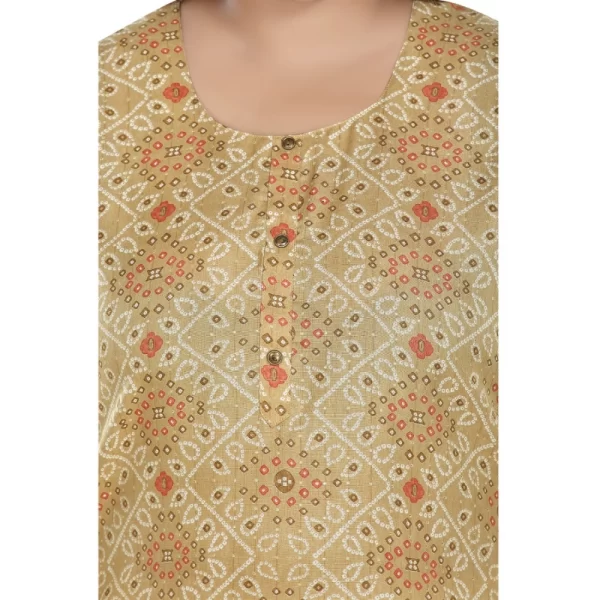 Generic Women's Casual 3/4th Sleeve Rayon Golden Foil Printed Straight Kurti (Tan) - Image 5