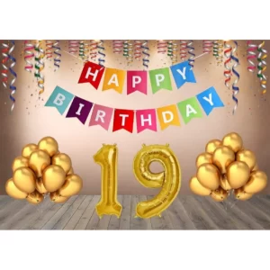 Generic 19Th Happy Birthday Decoration Combo With Multi Color Banner (Multicolor)