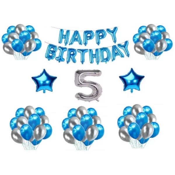 Generic 5Th Happy Birthday Decoration Combo With Foil And Star Balloons (Blue, Silver)