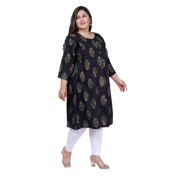 Generic Women's Office wear Golden Foil Capsule A-Line Kurti (Black) - Image 5