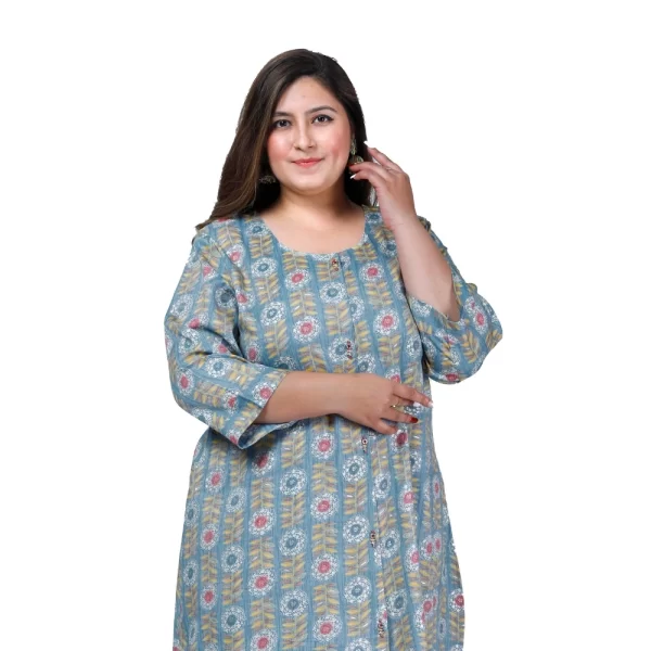 Generic Women's Office wear Golden Foil Capsule A-Line Kurti (Light Blue) - Image 4