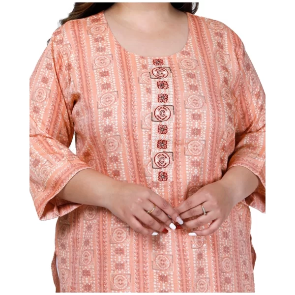 Generic Women's Office wear Golden Foil Capsule Straight Kurti (Orange) - Image 2