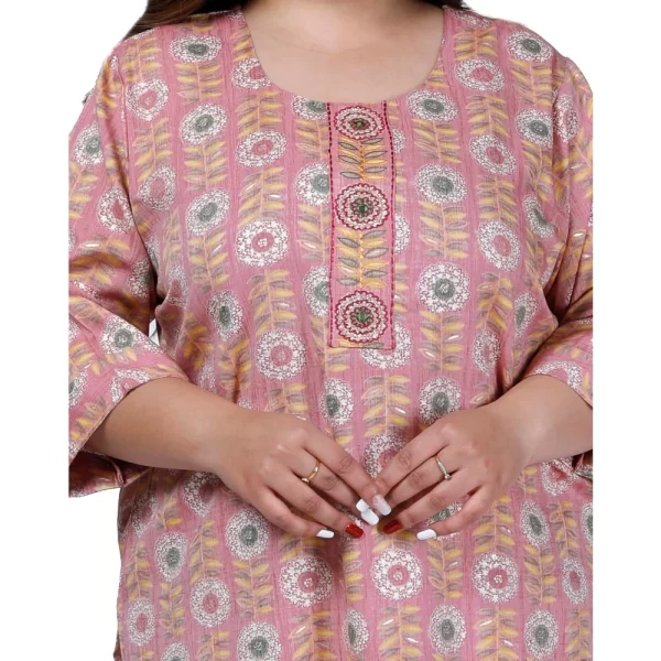 Generic Women's Office wear Golden Foil Capsule Straight Kurti (Pink) - Image 2
