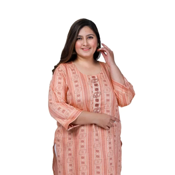 Generic Women's Office wear Golden Foil Capsule Straight Kurti (Orange) - Image 4