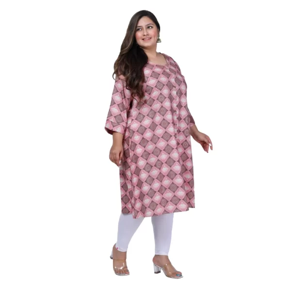 Generic Women's Office wear Golden Foil Capsule A-Line Kurti (Pink) - Image 7