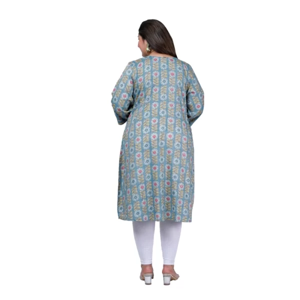 Generic Women's Office wear Golden Foil Capsule A-Line Kurti (Light Blue) - Image 3