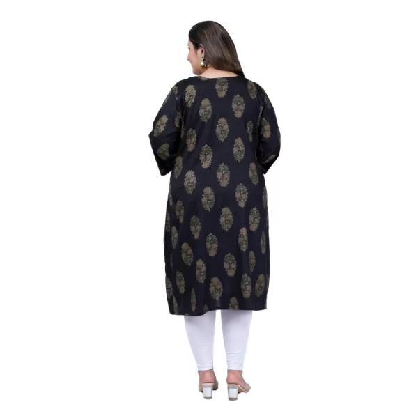 Generic Women's Office wear Golden Foil Capsule A-Line Kurti (Black) - Image 2