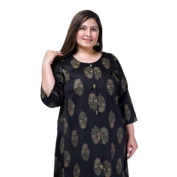 Generic Women's Office wear Golden Foil Capsule A-Line Kurti (Black) - Image 3