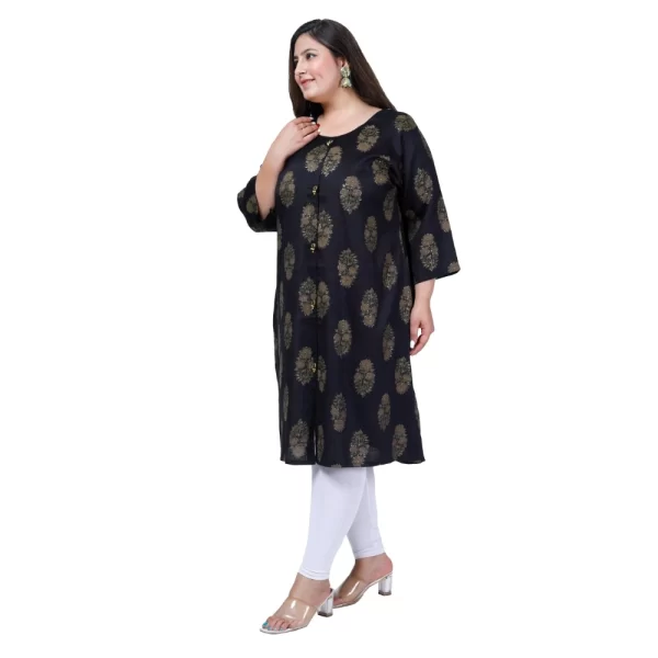 Generic Women's Office wear Golden Foil Capsule A-Line Kurti (Black) - Image 4