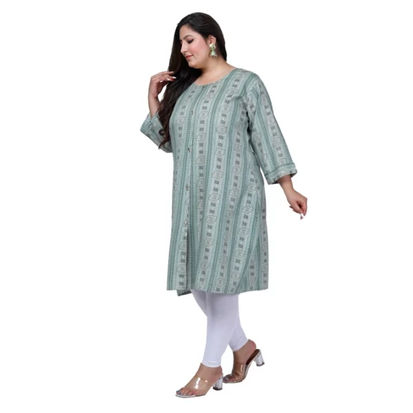 Generic Women's Office wear Golden Foil Capsule A-Line Kurti (Light Green) - Image 5