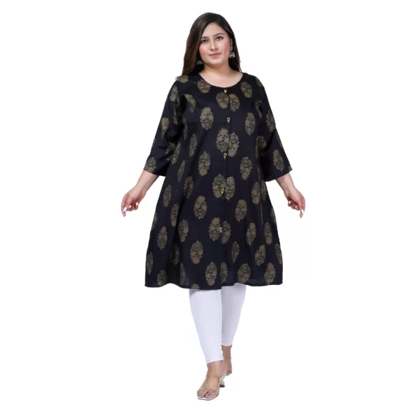 Generic Women's Office wear Golden Foil Capsule A-Line Kurti (Black) - Image 7
