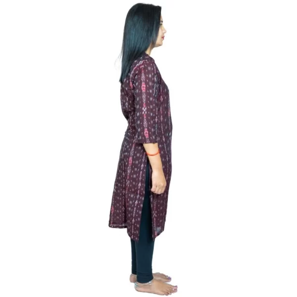 Generic Women's Sambalpuri Certified Handloom Pure Cotton Straight Kurti (Brown) - Image 3
