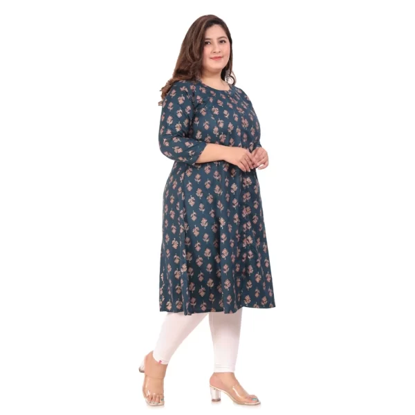 Generic Women's Office wear Floral Printed Capsule Princess Cut Kurti (Green) - Image 7