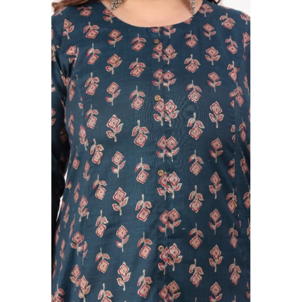 Generic Women's Office wear Floral Printed Capsule Princess Cut Kurti (Green) - Image 3