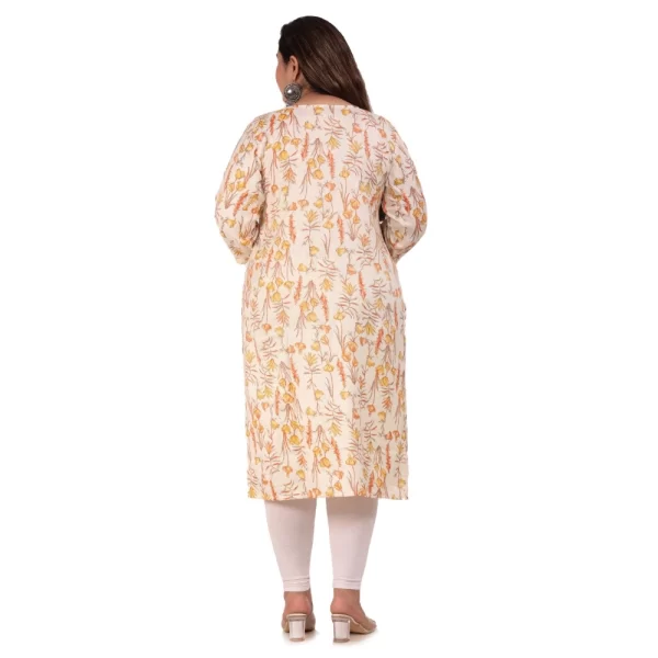 Generic Women's Office wear Floral Printed Capsule Straight Kurti (Orange) - Image 3