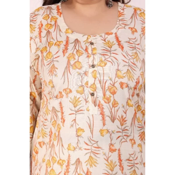 Generic Women's Office wear Floral Printed Capsule Straight Kurti (Orange) - Image 4