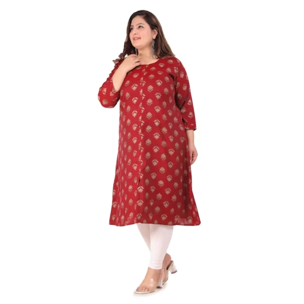 Generic Women's Office wear Floral Printed Capsule A-Line Kurti (Maroon) - Image 5