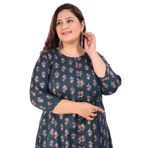 Generic Women's Office wear Floral Printed Capsule Princess Cut Kurti (Green) - Image 2