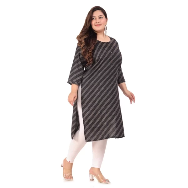 Generic Women's Office wear Stripe Capsule Straight Kurti (Black) - Image 3