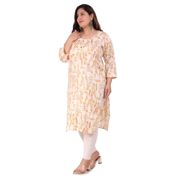 Generic Women's Office wear Floral Printed Capsule Straight Kurti (Orange) - Image 7