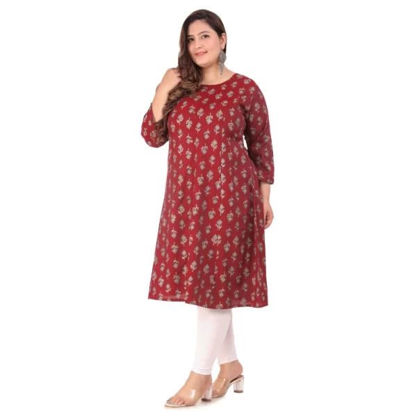 Generic Women's Office wear Floral Printed Capsule Princess Cut Kurti (Maroon) - Image 3