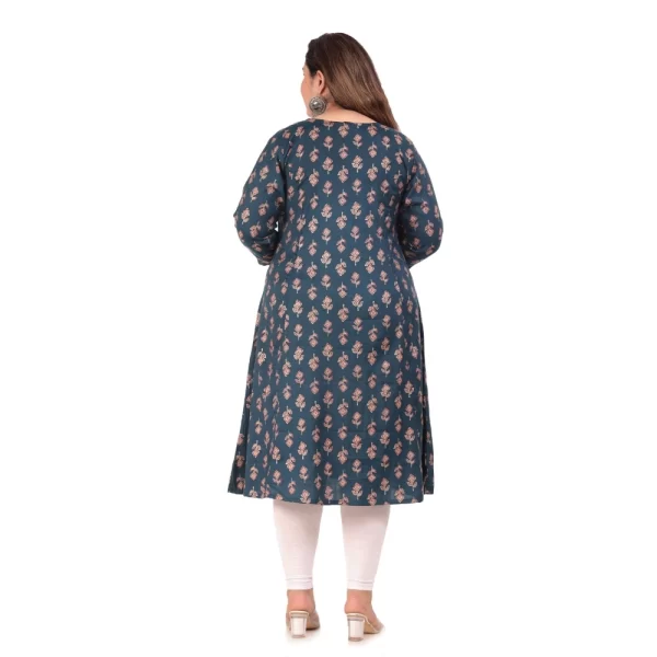 Generic Women's Office wear Floral Printed Capsule Princess Cut Kurti (Green) - Image 4