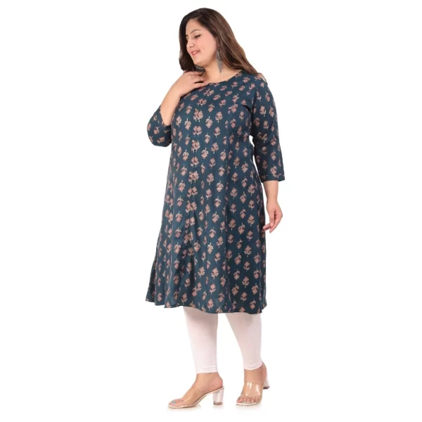 Generic Women's Office wear Floral Printed Capsule Princess Cut Kurti (Green) - Image 5
