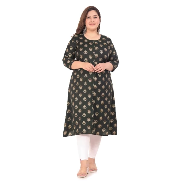 Generic Women's Office wear Floral Printed Capsule A-Line Kurti (Green) - Image 4