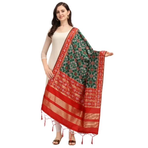 Generic Women's Silk Pure weaving Work Duppatta (Green, Length: 2-2.3 Mtrs) - Image 2