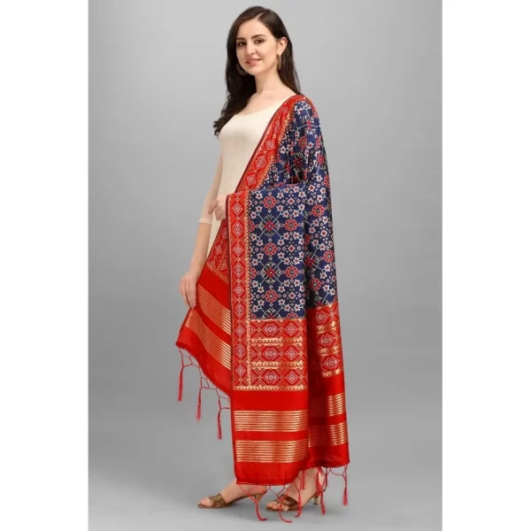 Generic Women's Silk Pure weaving Work Duppatta (Navy Blue, Length: 2-2.3 Mtrs) - Image 2